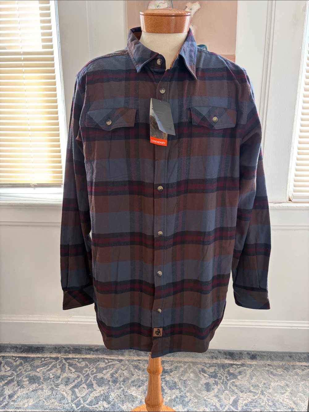 Legendary Whitetails Plaid Button-Down Shirt in Navy and Brown
